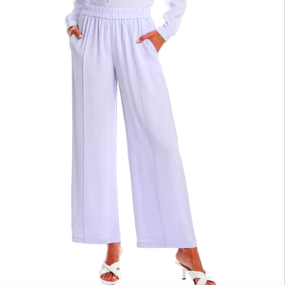Nwt Eileen Fisher Silk Georgette Crepe Wide Leg Pant Pintuck Lavender Medium